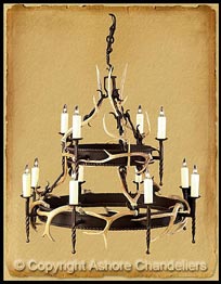 2 Tier Round Lodge Antler Chandelier