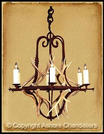6 Light Banister w/Antlers Chandelier
