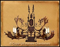 6 Light Lion Chandelier w/Down Light & Antlers