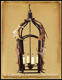 Band Lantern w/Antlers Chandelier